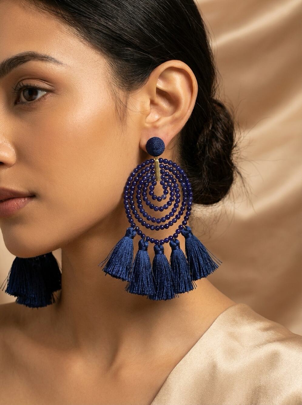 Vineyard Vines Deep Bay Beaded Tassel Earrings Blue Statement Boho